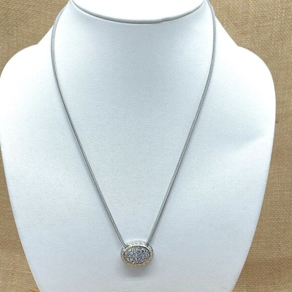 Emma Skye Jewelry - Emma Skye Pave Crystal Necklace Silver Tone Gold Tone Accent Wheat Link Chain 16